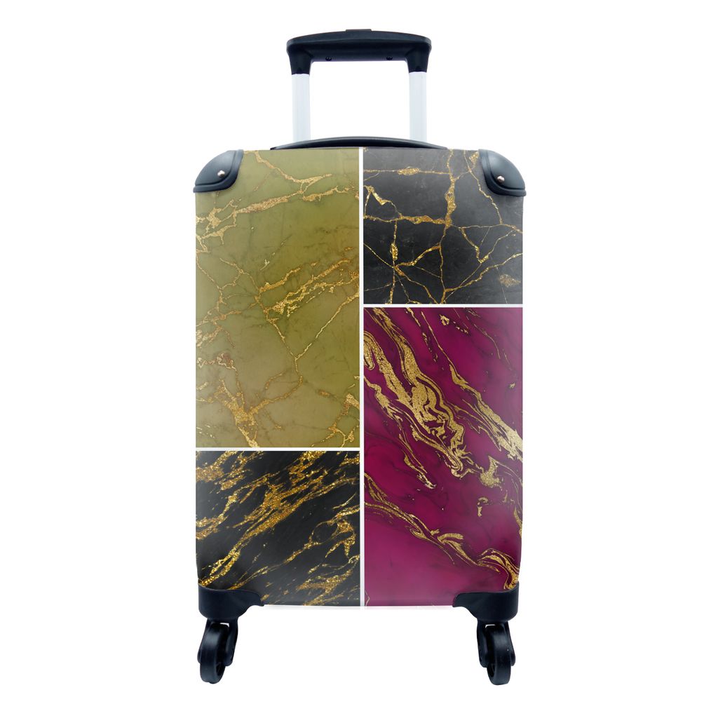 MuchoWow Koffer Handgepäck Trolley Rollkoffer Kleine Reisekoffer mit 4 Rollen - Marmor - Gold - Luxus - Cabin Size < 55x40x23 cm & 55x40x20 cm -...