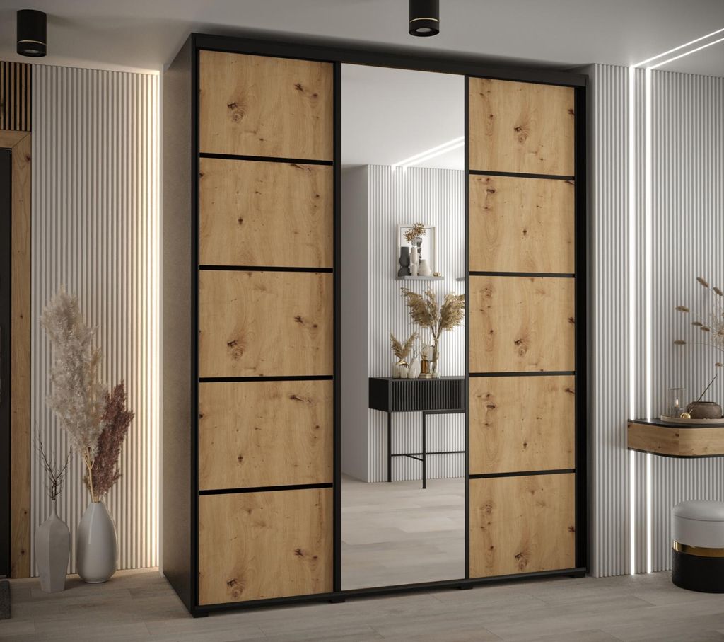 Kleiderschrank ASIRI 5 - 200/60 cm, schwarz / Eiche handwerklich / schwarz