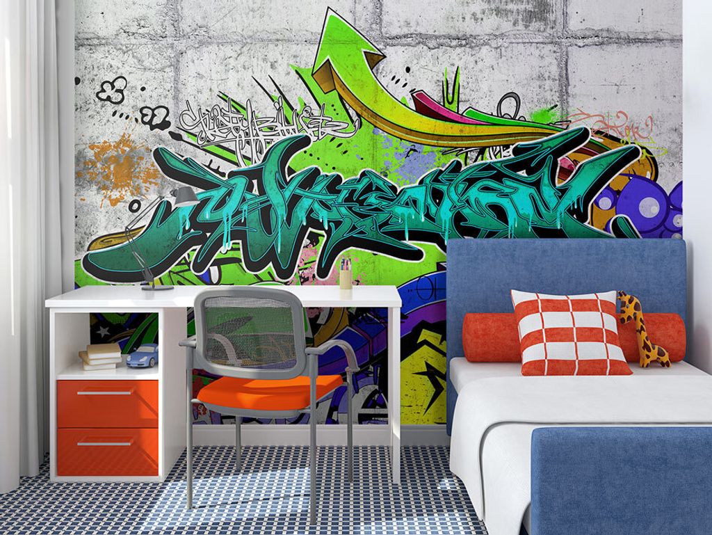Vlies Fototapete Graffiti 350x256 cm Tapeten Wandtapete XXL Mural Streetart Betonoptik f-A-0368-a-d