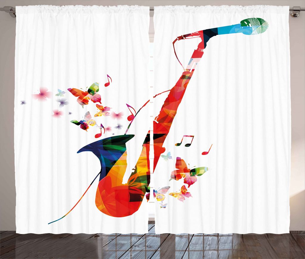 ABAKUHAUS Musik Rustikaler Vorhang, Schmetterling Orchestra Jazz, Wohnzimmer Universalband Gardinen mit Schlaufen und Haken, 280 x 245 cm, Mehrfarbig