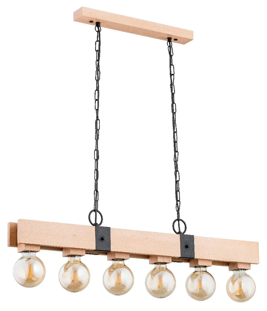 Suspension Bois BARY 80cm Solution Éclairage Grand Volume 6 Lampes E27