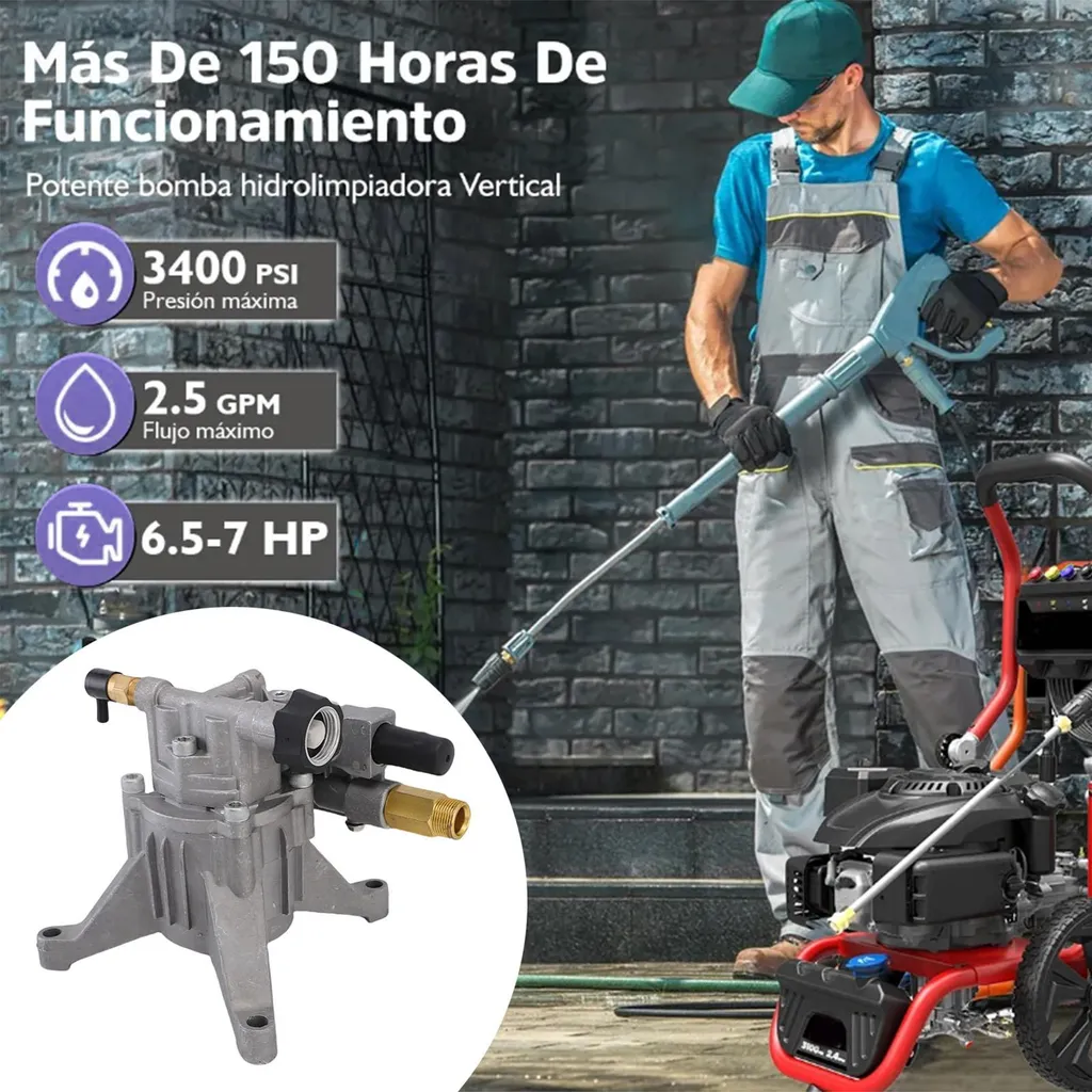 Pompe haute pression 3400 PSI 2,5 GPM avec arbre vertical robuste 3/4" - 4