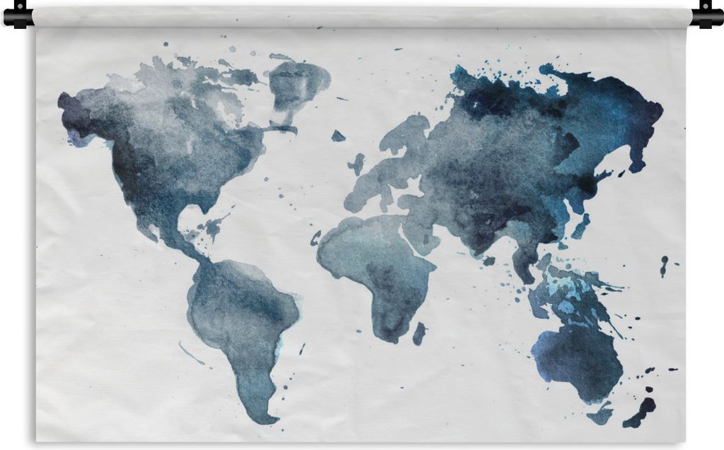 MuchoWow Wandteppich Wandbehang Weltkarte - Abstrakt - Aquarell 90x60 cm Tapisserie Dekoration Wandtuch - Wandskulpturen - Bildteppich
