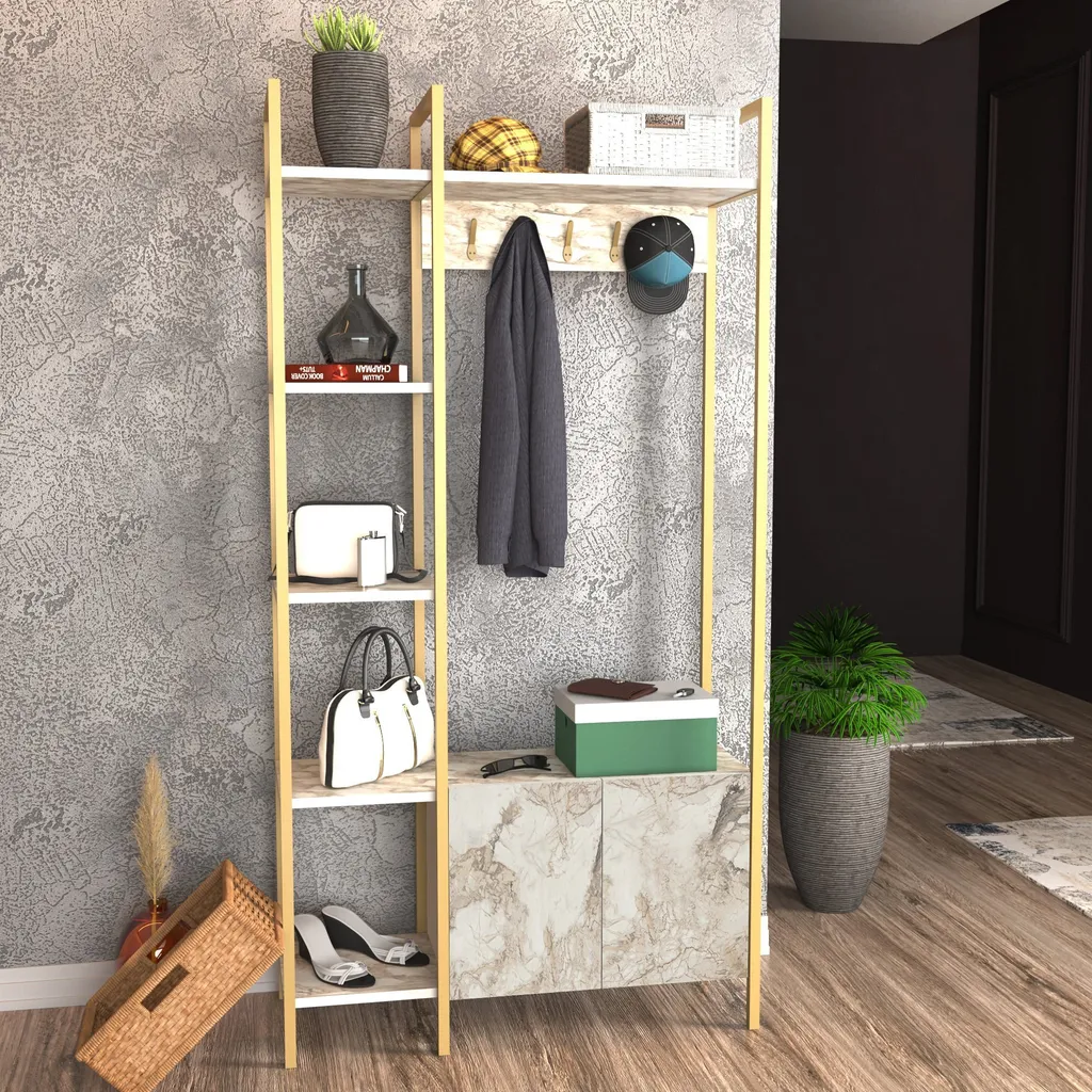 Doga Ephesus Skye Decor : Stand d'Exposition Doré et Blanc 90x35x175cm