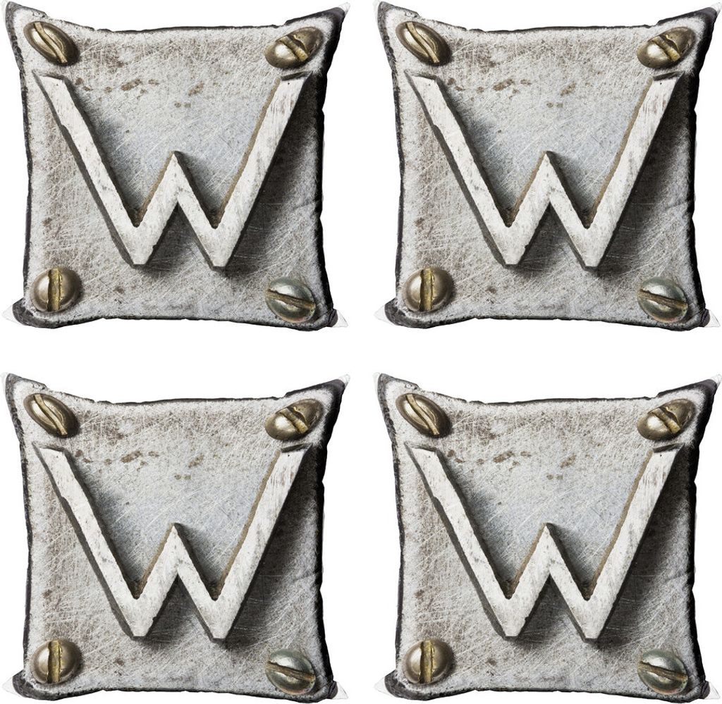 ABAKUHAUS Buchstabe w Kissenbezug Set (4 Stück), Groß W Industrie, Moderner Doppelseitiger Digitaldruck, 60 cm x 60 cm, Pale Grau Sepia