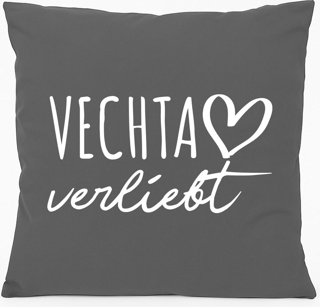 Huuraa Kissen Vechta verliebt 40x40cm mit Füllung Steel Grey Baumwolle Dekokissen Geschenkidee