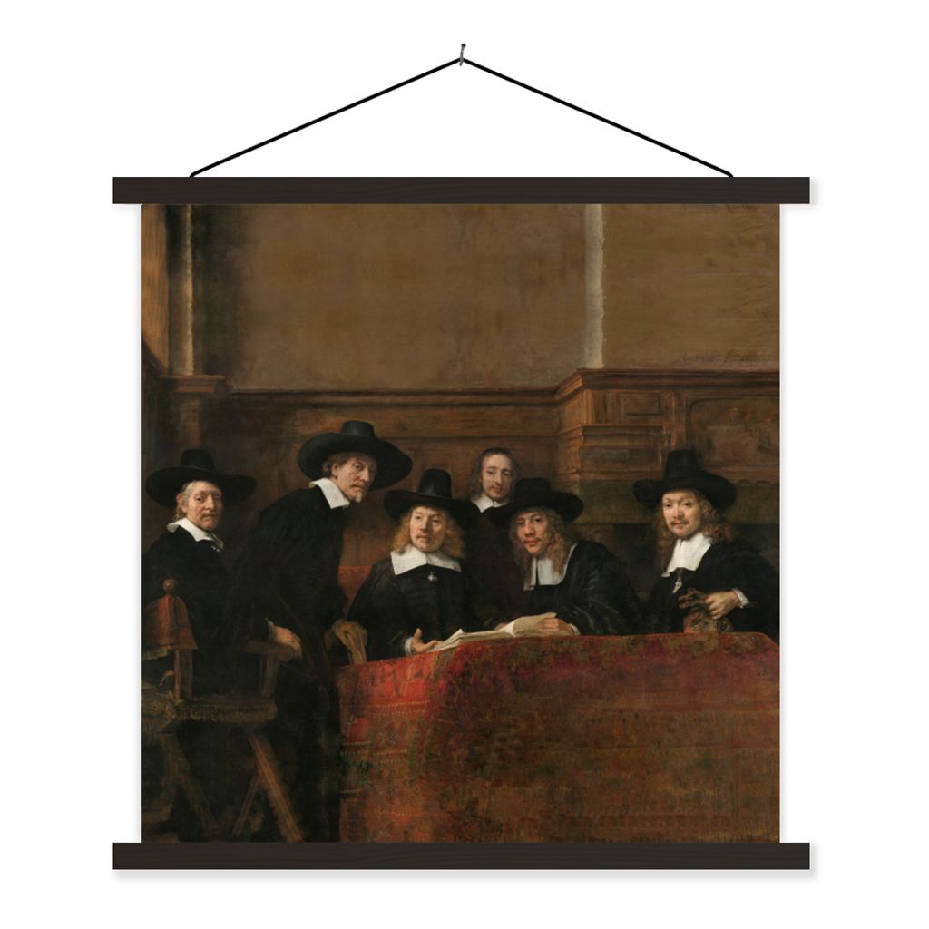 MuchoWow Textilposter Die Stahlmeister - Gemälde von Rembrandt van Rijn 60x60 cm mit schwarzem Rahmen - Posteraufhänger