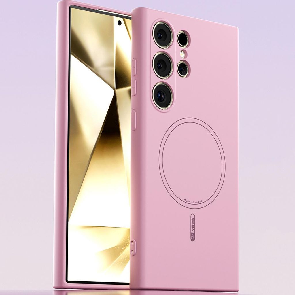 Magnetische Handyhülle für Samsung Galaxy S24 Ultra, MagSafe kompatible, Flüssig Silikon Stoßfest Kratzfest Hülle Pink