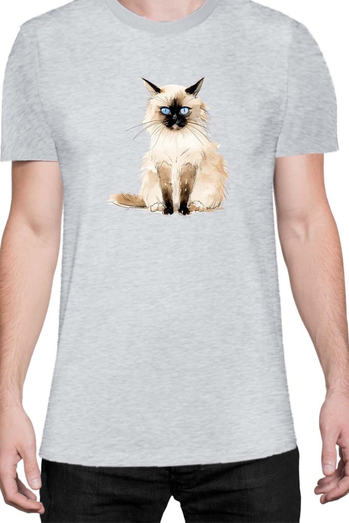 Herren T-Shirt Funny Cats Breeds Birman Cat 012, Man L / Grau