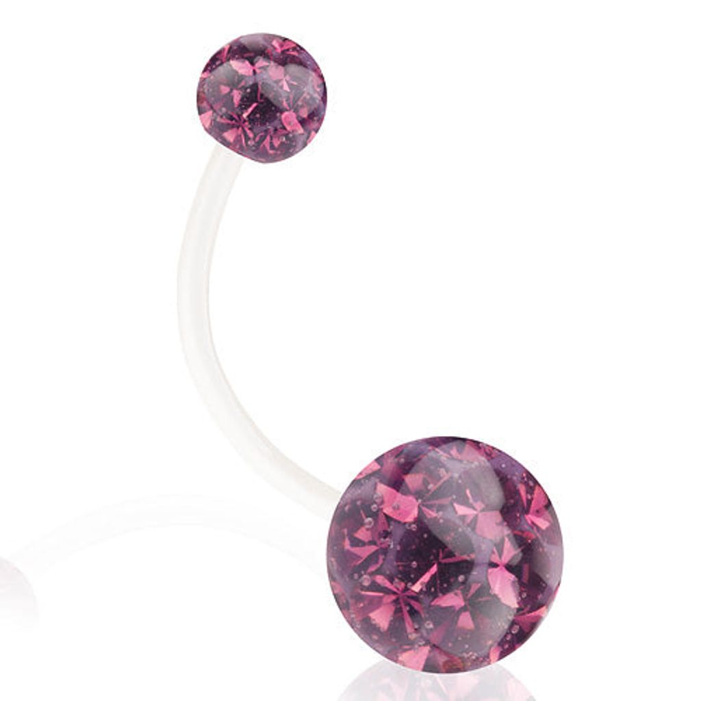 Taffstyle Bauchnabelpiercing Schwangerschaft Bauchnabelpiercing Flexibel Ferido Kristall Kugeln, Violett / 20mm / 8mm x 5mm