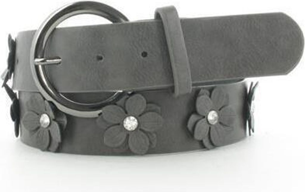 JSI Damengürtel Frauengürtel Mädchengürtel Blumenmuster/Strasssteine 5106 Grau