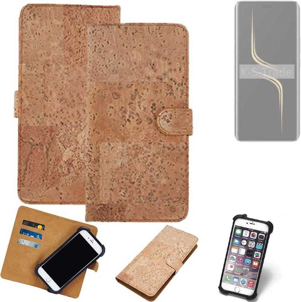 K-S-Trade Hülle kompatibel mit Honor Magic6 Ultimate Kork Handyhülle Cover Schutzhülle TPU Case Bumper in Hellbraun, (1x)