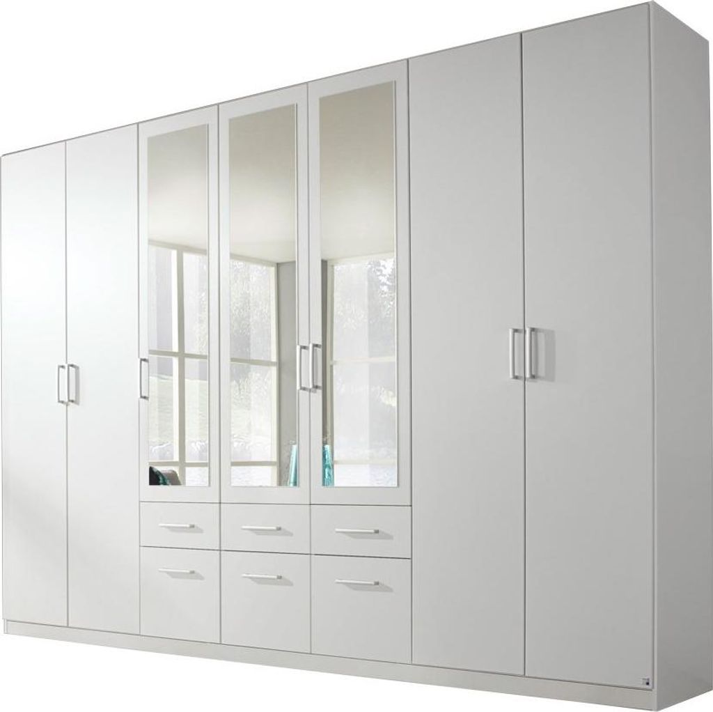 Kleiderschrank Drehtürenschrank mit Spiegel weiß 315 cm - BINGEN - Die Möbelfundgrube