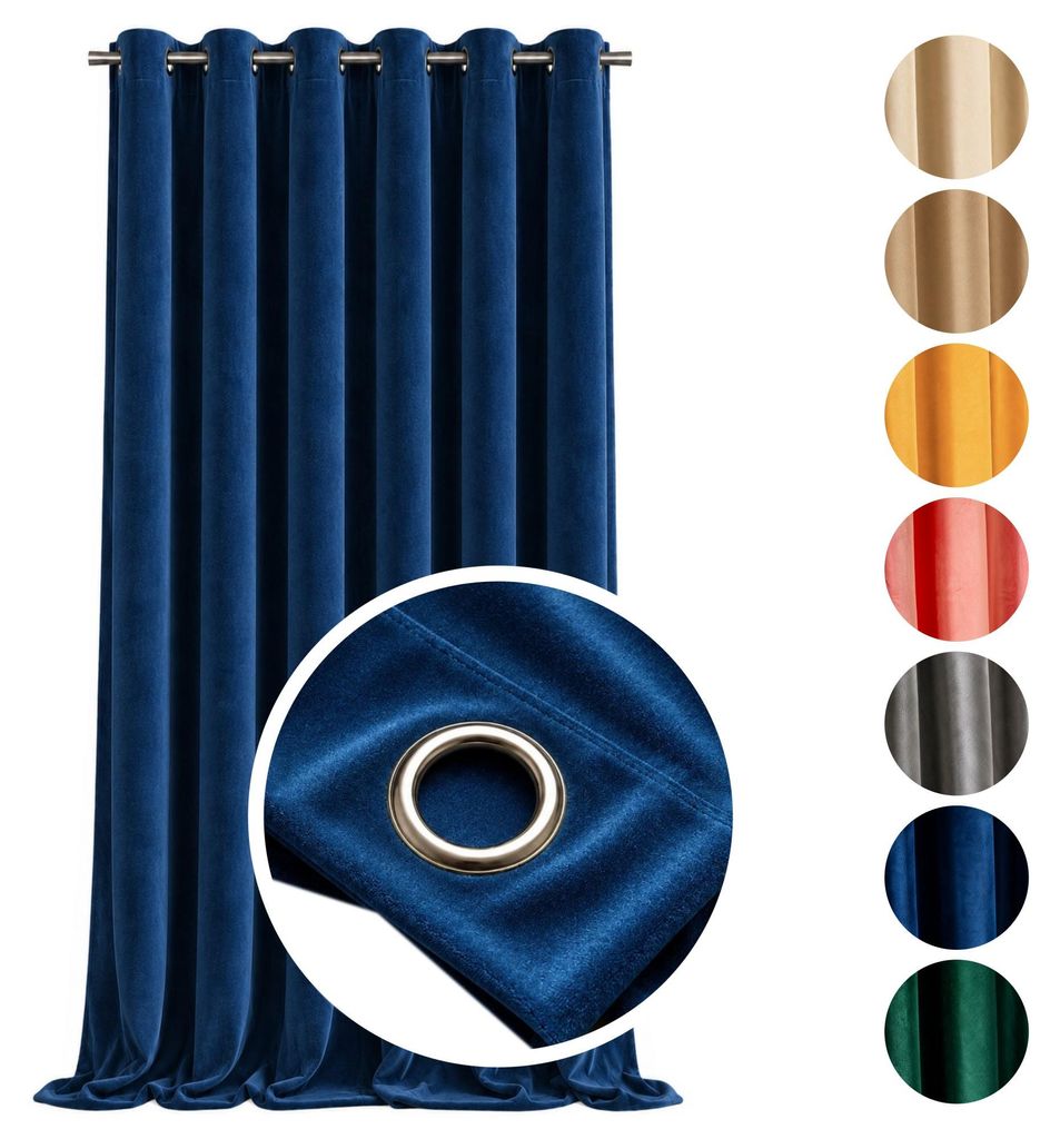 MEBLEODNOWA, Samtvorhang, Samtstoff, Ösenvorhang, Navyblau, Produktbild 
