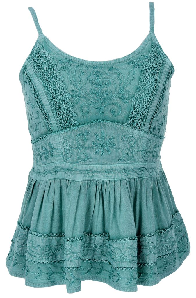 Besticktes Top Boho Chic, Lockeres Sommertop - Türkisgrün, Damen, Viskose, Tops & T-Shirts