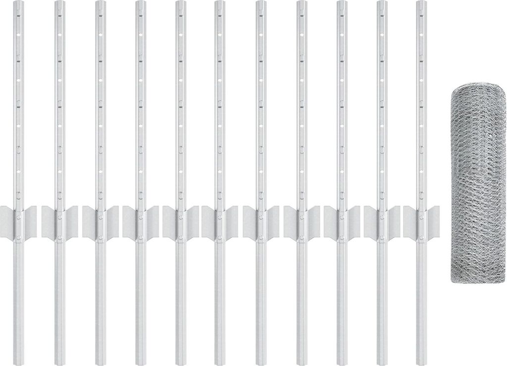 Möbel Zaunpfosten 11 Stück U-Channel 40 cm feuerverzinkter Stahl, Hexagon Zaun 0,4x25 m feuerverzinkter Stahl - Zaunzubehör 3336982