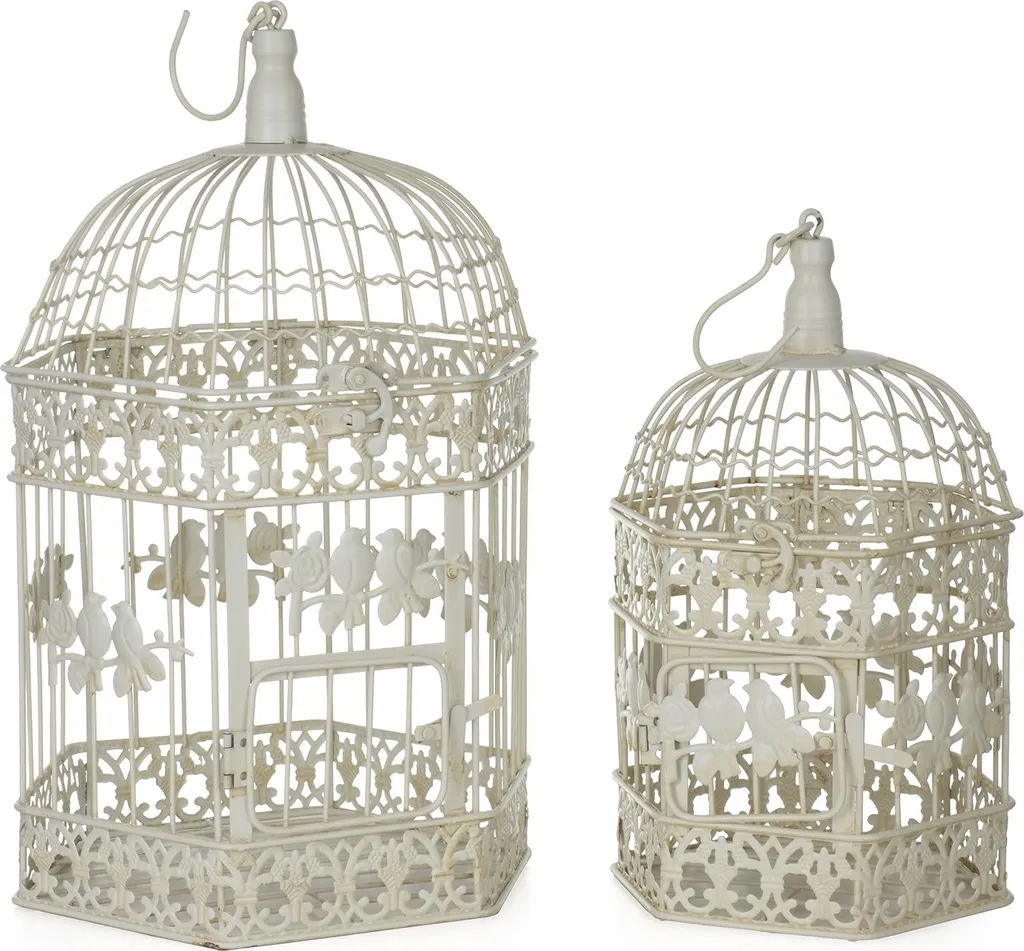 Cage décorative à suspendre lot de 2 métal crème pour sublimer votre jardin