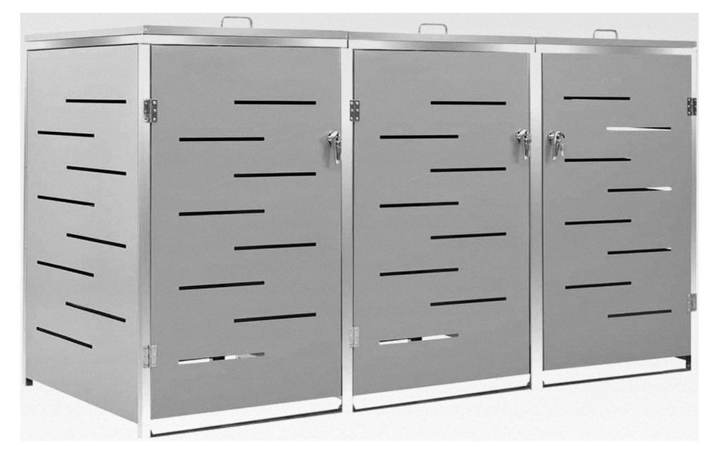 Mülltonnenbox für 3 Tonnen 207x77,5x115 cm Edelstahl, Mülltonnenverkleidung Gartenbox (Grau)