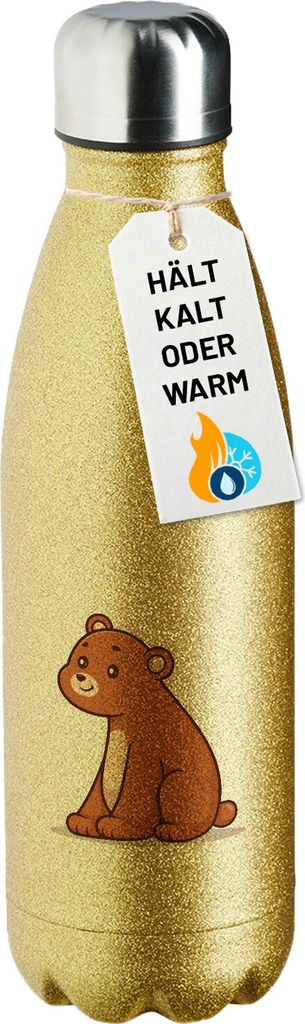 Huuraa Trinkflasche Bär Comic 500ml Gold Edelstahl Wasserflasche Trinkflasche Geschenkidee