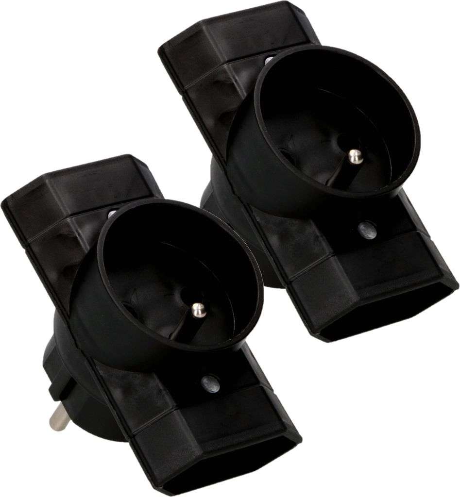 KOTARBAU 2er Set Mehrfachsteckdose Schwarz Dreifachstecker mit Erdung Zwei flache eine runde Steckdose