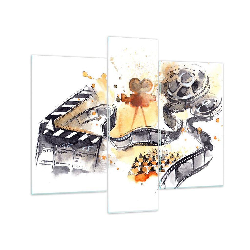 Bilder auf glas - Film Projektor Illustration - 95x80cm - Glasbilder - Wandbilder - Kunstdruck - zum Aufhängen bereit - Wanddekoration aus Glas - ...