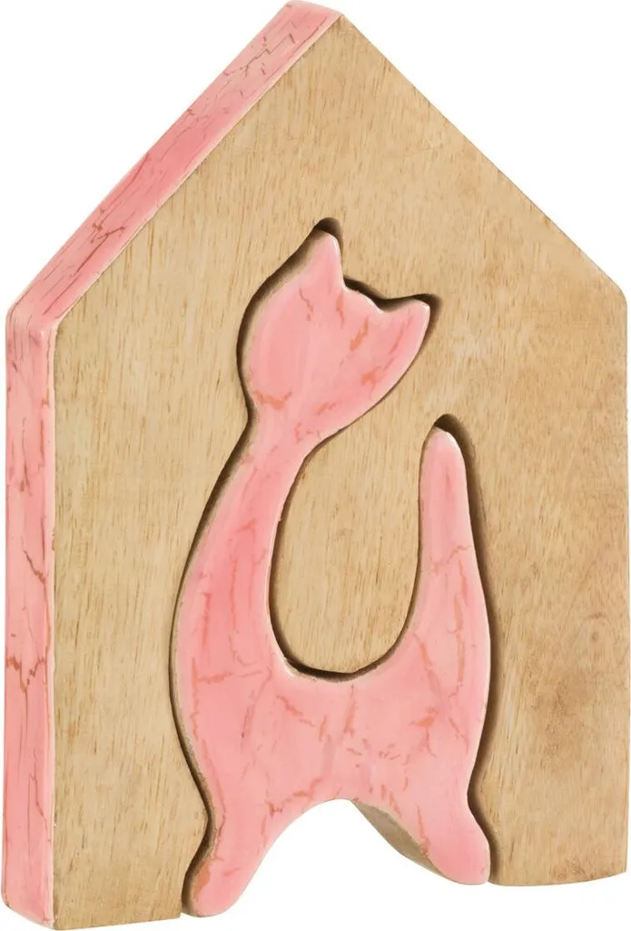 Statue Chat J-Line en Bois de Manguier Rose : Déco Durable et Chic M
