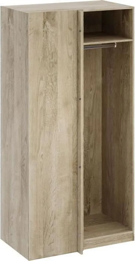 Armoire d'angle chêne avec grande tringle et étagères de rangement