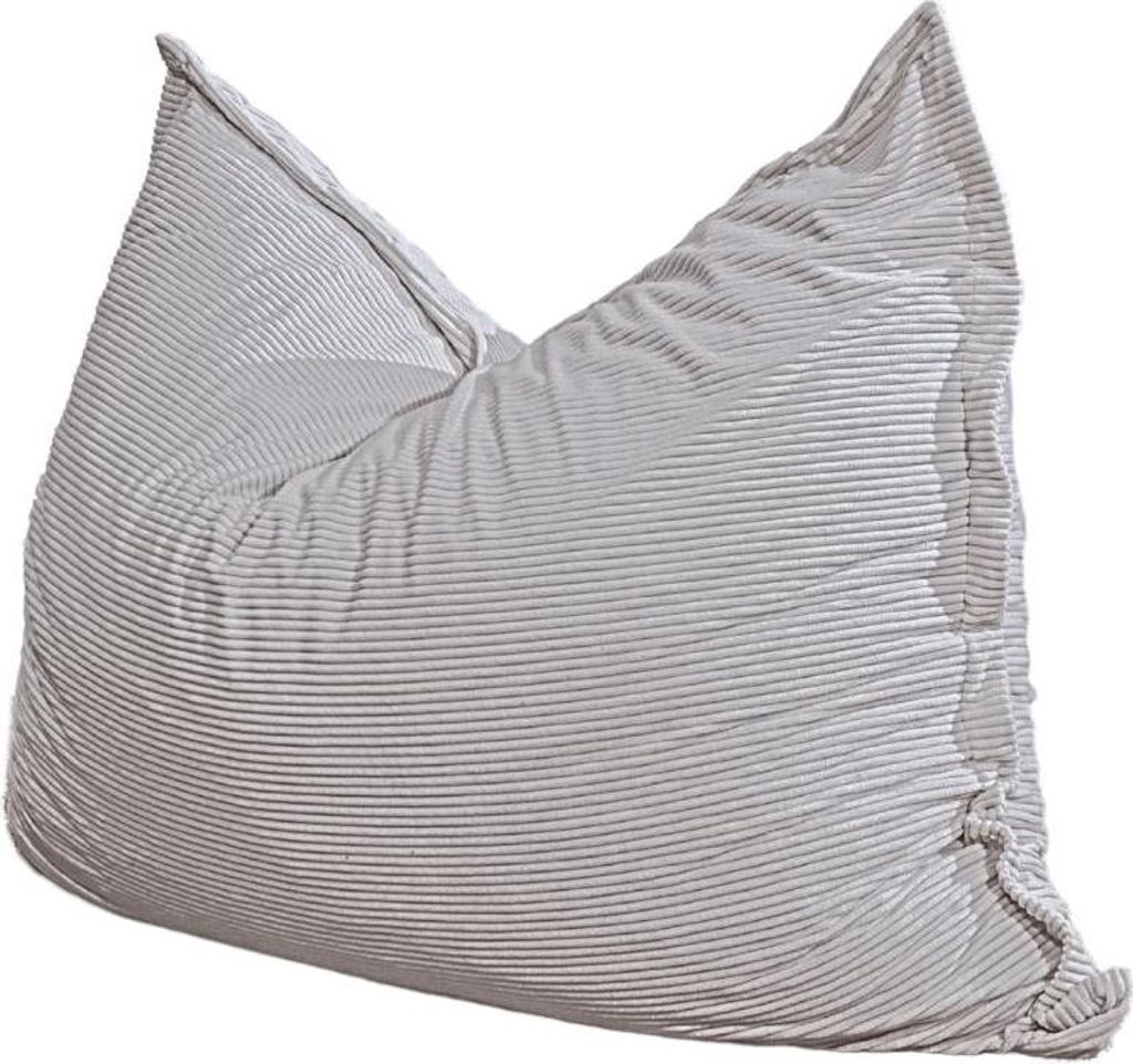 A large, striped beanbag chair is shown against a white background.
