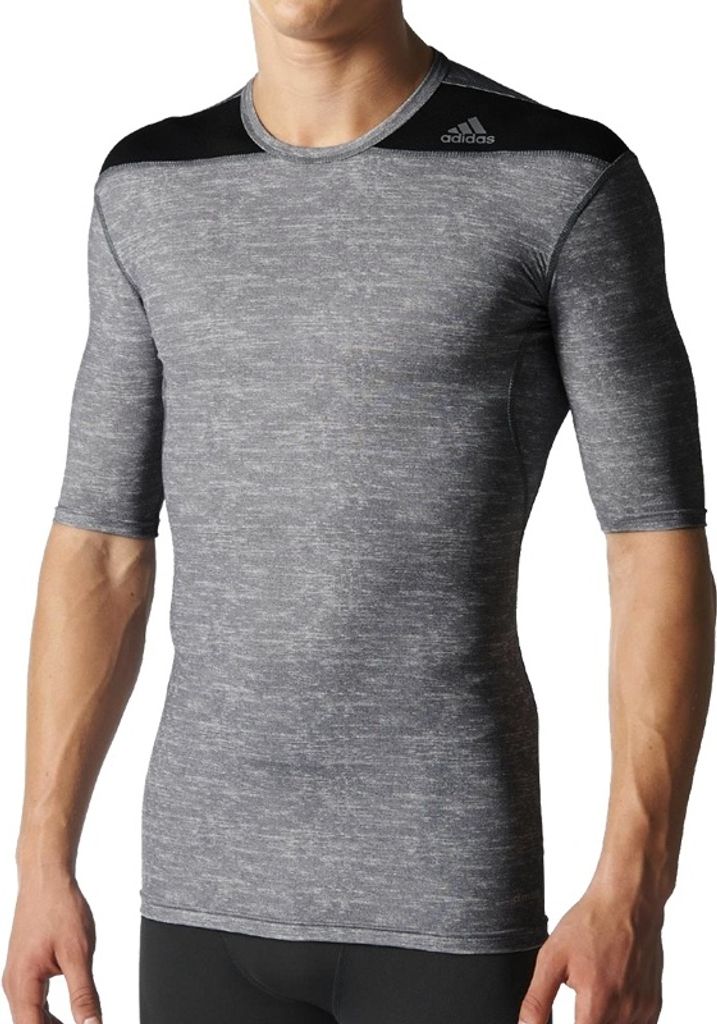 adidas TechFit Kompressionsshirt für Herren Kurzarm , Größe:S, Farbe:Grau