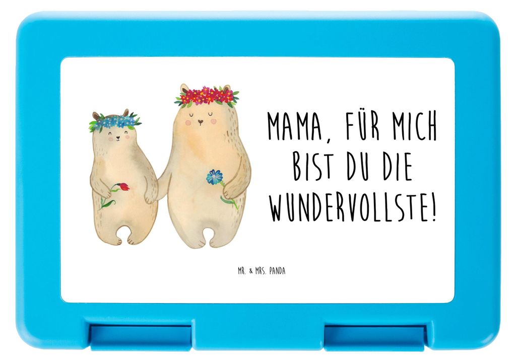 Mr. & Mrs. Panda Bentobox Bären mit Blumenkranz - Weiß - Geschenk, Family, Mutter, Kinder, Lunchbox, Vorratsbehälter, Papa, Muttertag, Vesperbox...