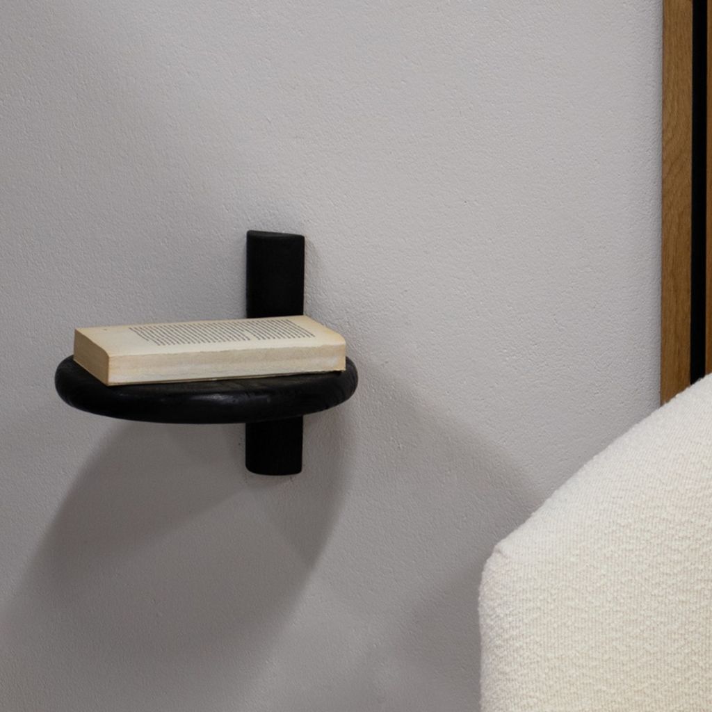 Wandregal Schwarz - Mangoholz - 25cm - Wandregal Febe - Produktbild 