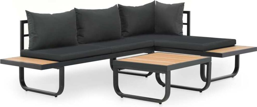 Merax Loungeset 2-teilig Gartenmöbelset für 4 Personen aus Aluminium und Holz, Gartengarnitur Balkonmöbel Set mit Tisch, Grau