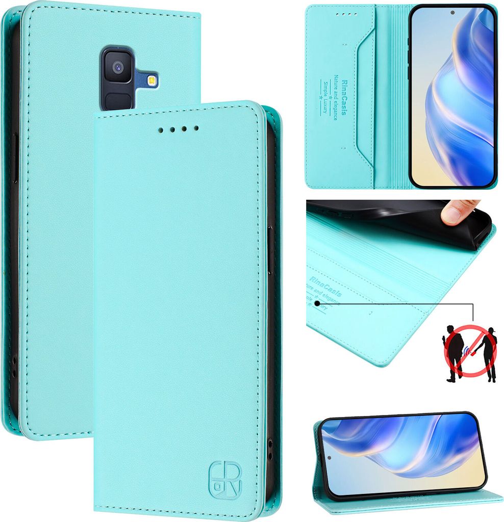 Lederhülle für Samsung Galaxy A6 2018 Hülle Flip Brieftasche Kartenfächern Ständer Schutzhülle Türkis