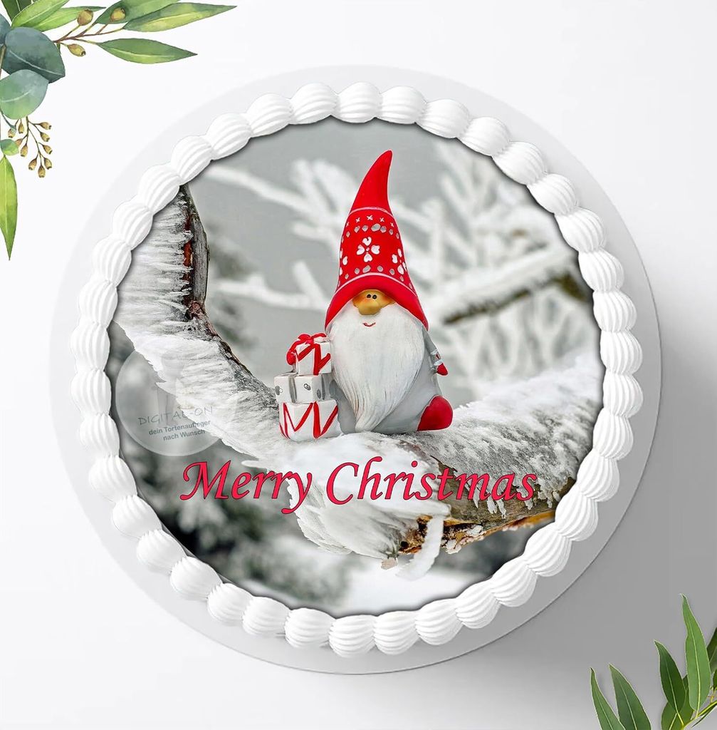 Für die Geburtstags Torte ein Tortenaufleger, Zuckerbild mit dem Motiv: Weihnachten, Essbares Foto für Torten, Fondant, Ø 20cm, 0009w