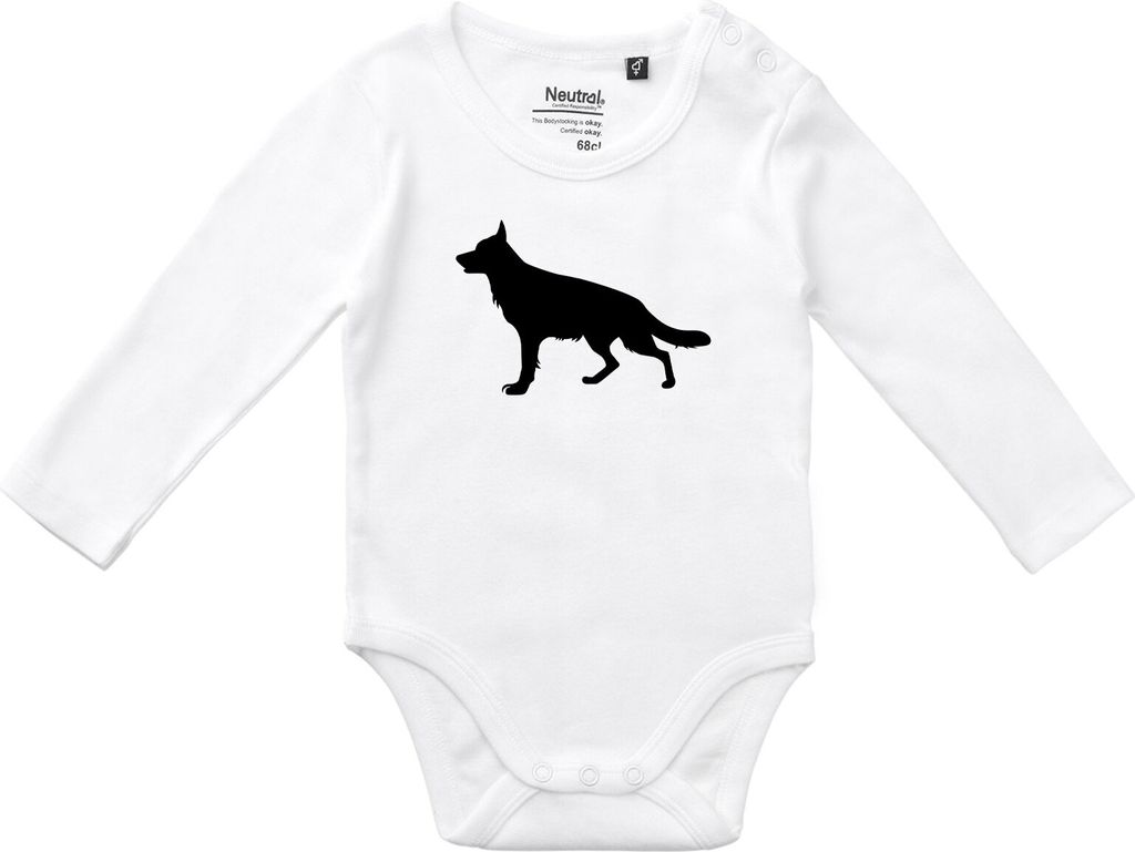 Huuraa Baby Body Deutscher Schäferhund Silhouette 62 White Baumwolle Fairtrade Langarmbody Geschenkidee