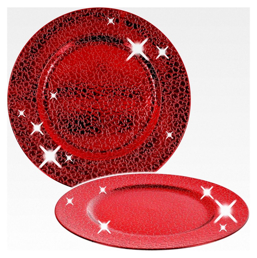 Teller/Platzteller rot - Metallic Effekt Ø 33 cm - großer Unterteller/Plätzchenteller - Weihnachtsteller rund flach - Dekoteller - Gedeckter Tisch