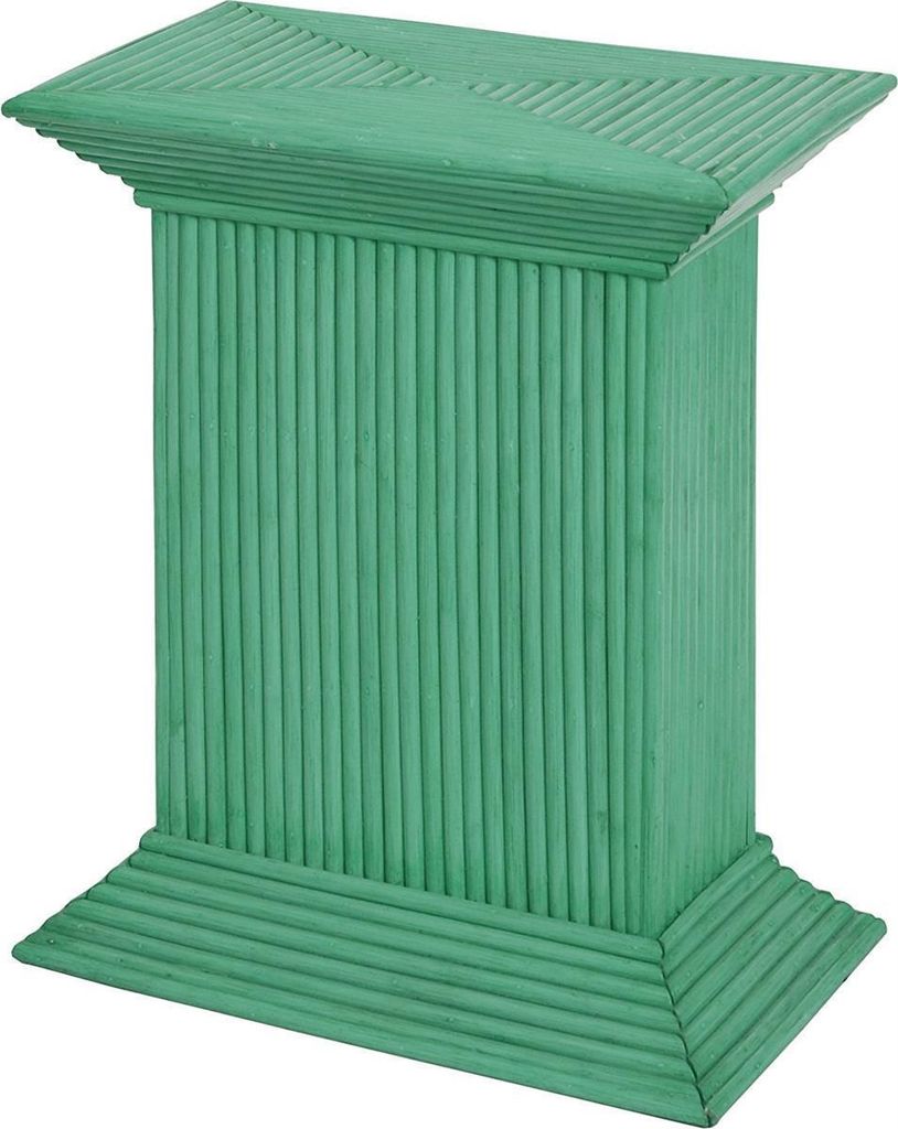 KRINES HOME Blumensäule, Pflanzenständer aus echtem Rattan / Blumenhocker 30x50x50cm (Grün gewaschen)