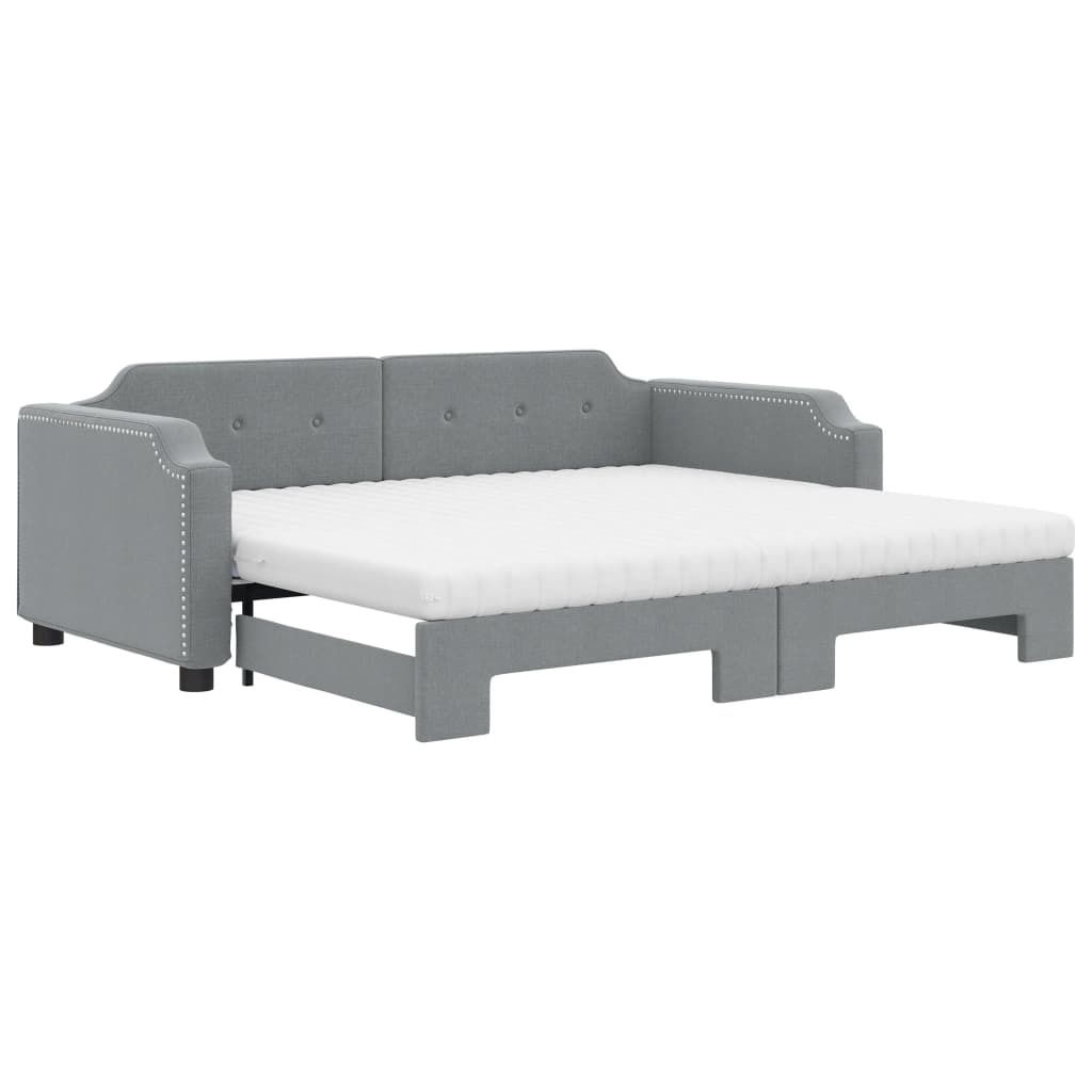 vidaXL Tagesbett Ausziehbar mit Matratze Hellgrau 90x200 cm Stoff