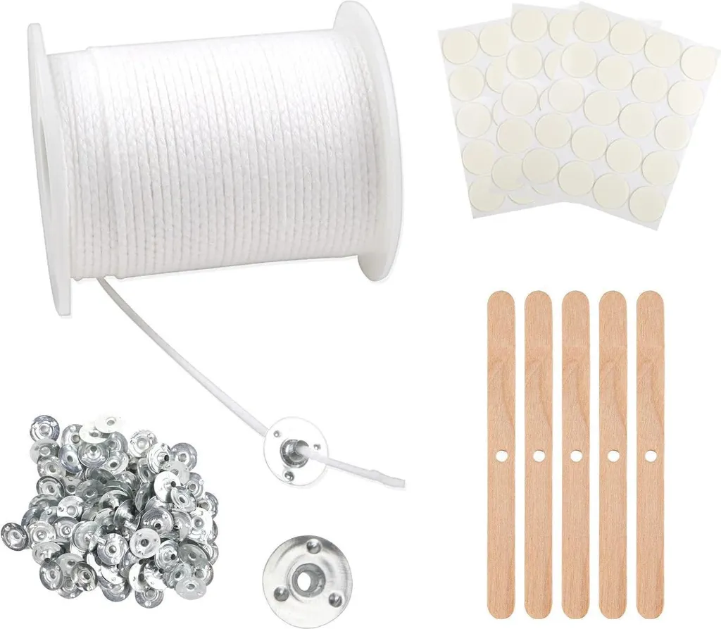 Mèche bougie coton 61m anti-fumée avec support inox pour pose facile