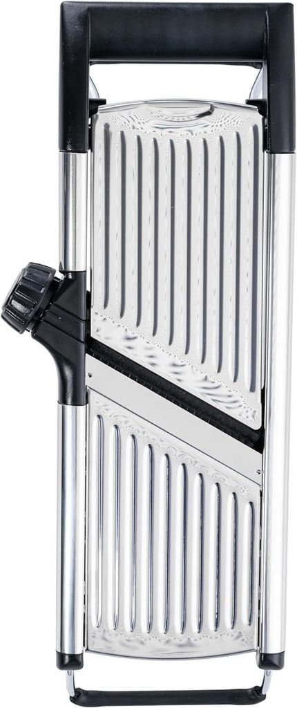 HENSSLERS Obst- & Gemüsehobel – 4 Messer-Einsätze, Aus Bambus & Edelstahl, Mit Glasbehälter