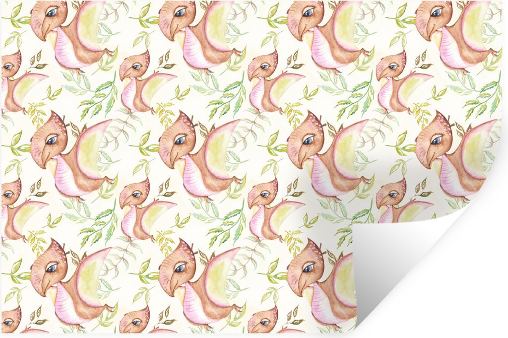 MuchoWow Wandtattoo Wandsticker Wandaufkleber Dinosaurier - Kinderzimmer - Muster - Mädchen - Kinder - Rosa 120x80 cm Selbstklebend und Repositi...