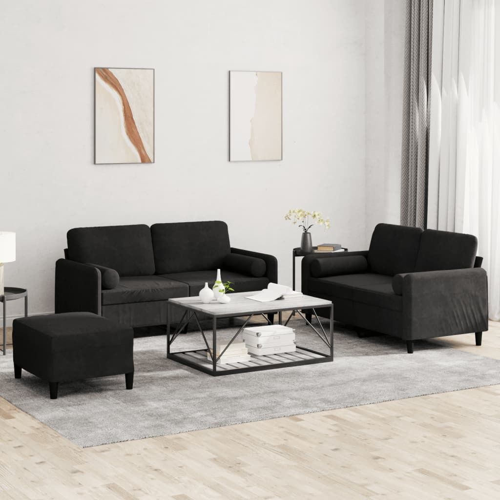 Maison Exclusive - 3-tlg. Sofagarnitur mit Kissen Schwarz Samt