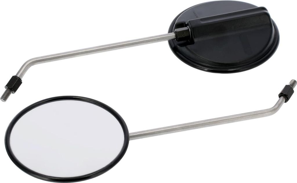 Set: 2 Spiegel Ø120 mm, Spiegelarm Edelstahl, Gewinde M8 - für Simson