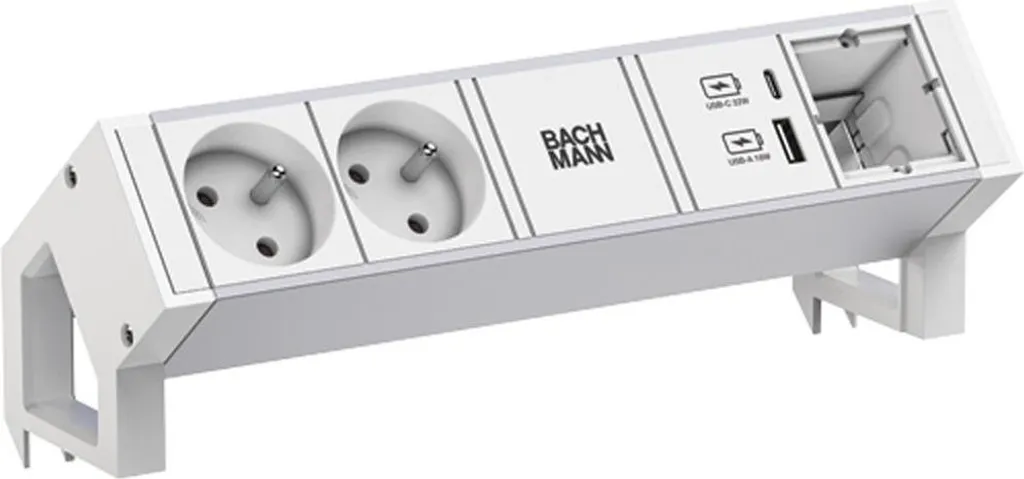 Bloc Prise Bachmann DES2 937.415 Aluminium Blanc - Fixation Sans Perçage