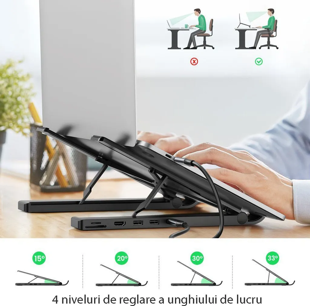 Station d'accueil USB-C 5-en-1 Hub et Support Pliable Aluminium X-Kit - 20