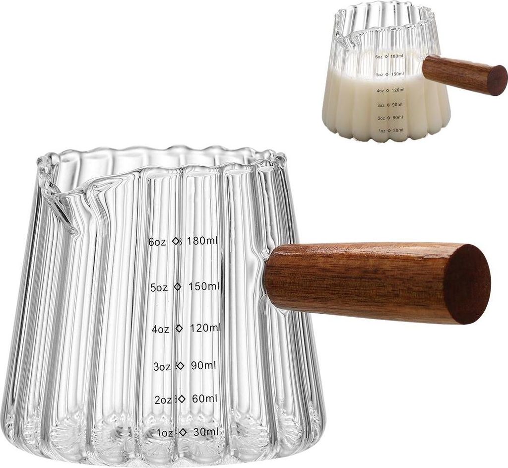 Mini-Kaffeetasse aus Glas (180 ml) mit Holzgriff, Milchbecher, italienischer Messbecher,