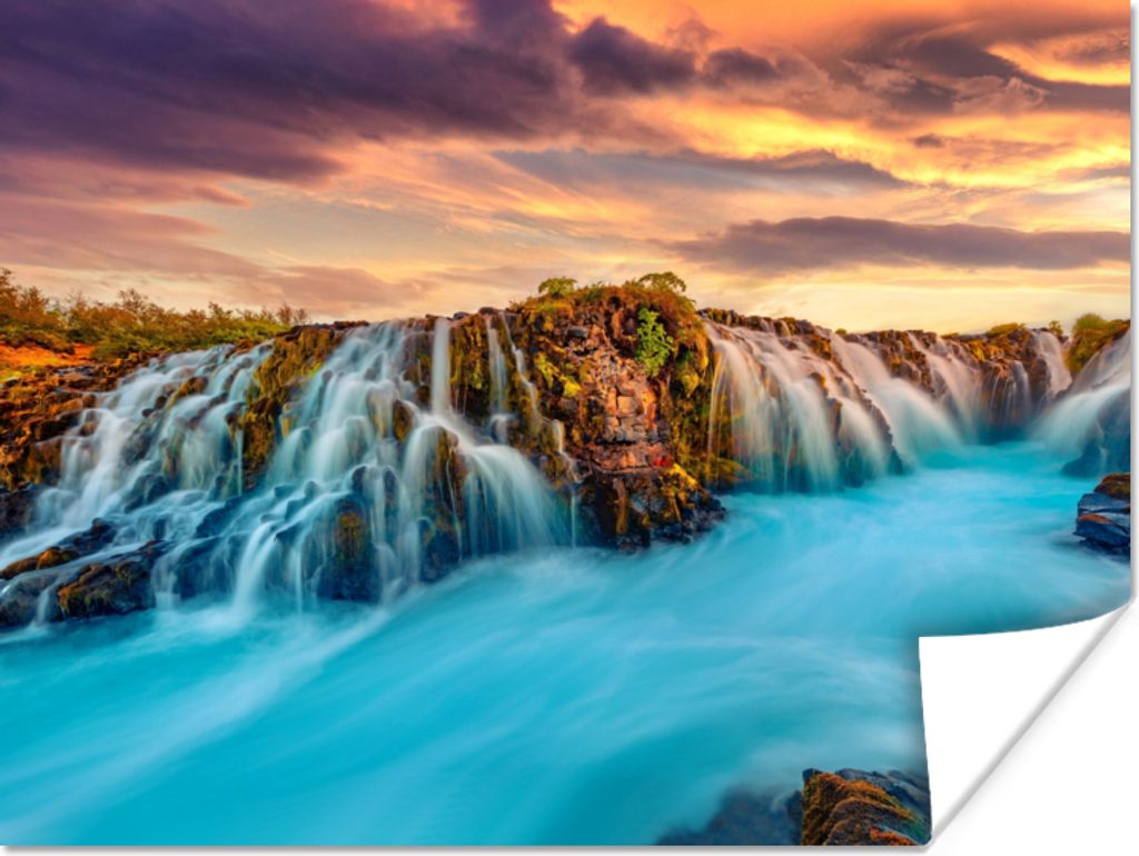 MuchoWow Poster Wasserfall - Landschaft - Wolken - Natur 120x90 cm - Wandbild
