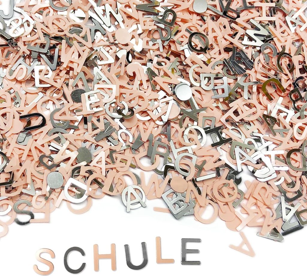 Oblique Unique ABC Alphabet Buchstaben Konfetti Streudeko Tisch Deko für Schuleinführung Geburtstag Feier Party - lachsfarben silber