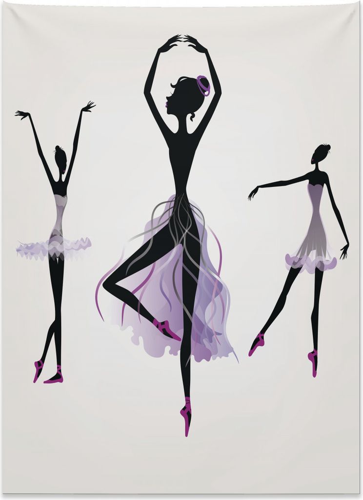 Abakuhaus Ballett Wandteppich, Ballerina-Tänzer-Schattenbilder aus Weiches Mikrofaser Stoff Kein Verblassen Klare Farben Waschbar, 110 x 150 cm, E...