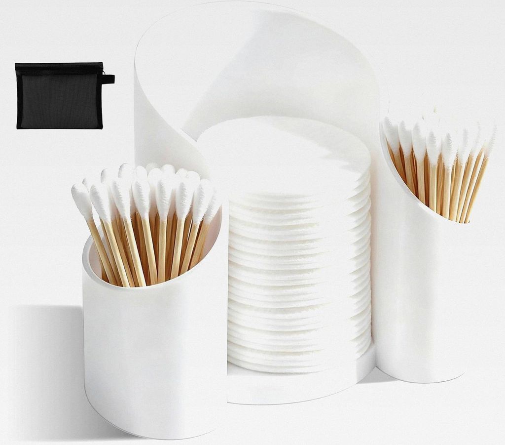 1 Stück Wattestäbchen Behälter, Runde Wattepads Aufbewahrung für Schlafzimmer Schminktisch Organizer, Wattestäbchen Spender mit 1 STK Aufbewah...